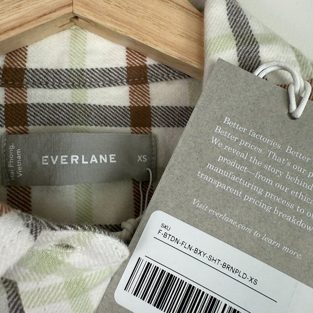 Everlane Boxy Button Front Cotton Flannel Plaid Oversized Long Sleeve Shirt XS - Picture 5 of 7
